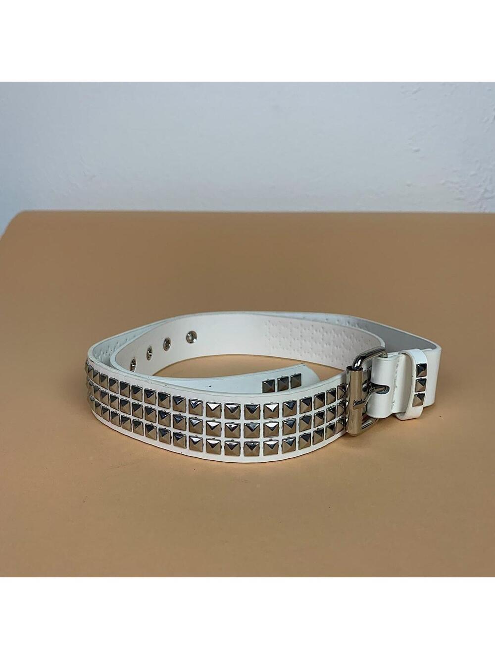 Vintage Y2K White Punk Studded Diamond Belt - Picture 6 of 7